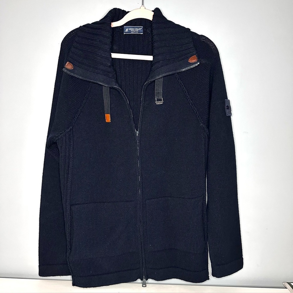 GREEN COAST Italian Sweater - Zip Front, Men’s, Merino Blend, Navy, Zip, 🇮🇹